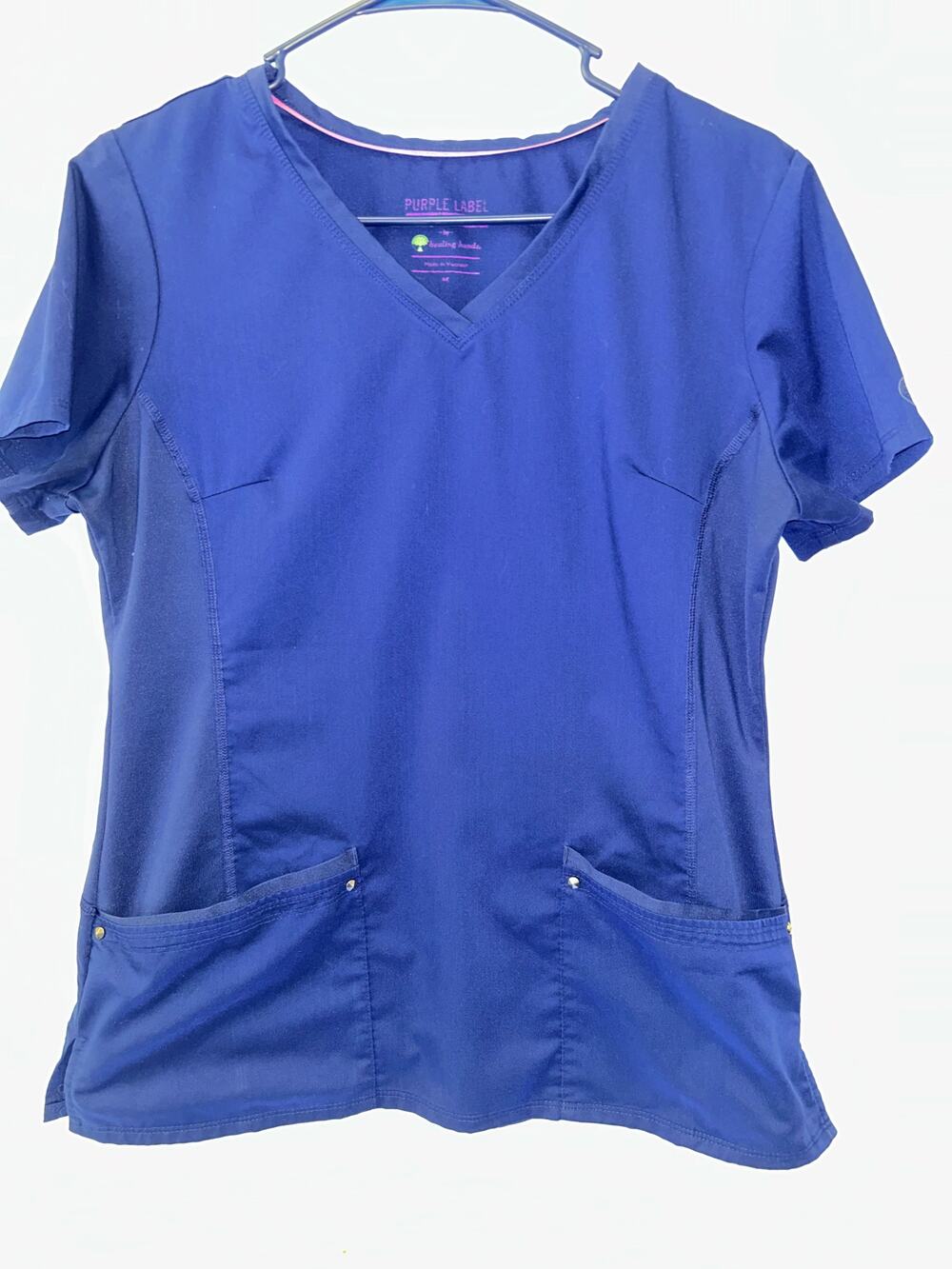 Healing Hands Purple Label Yoga Scrub Top M Blue